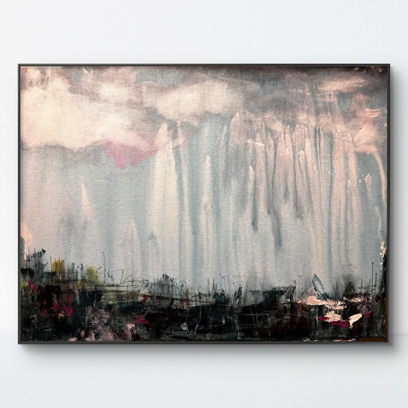 SAMATOWIC Original Abstract Rainy Landscape 12×16 Evocative Signed Fine Art 557