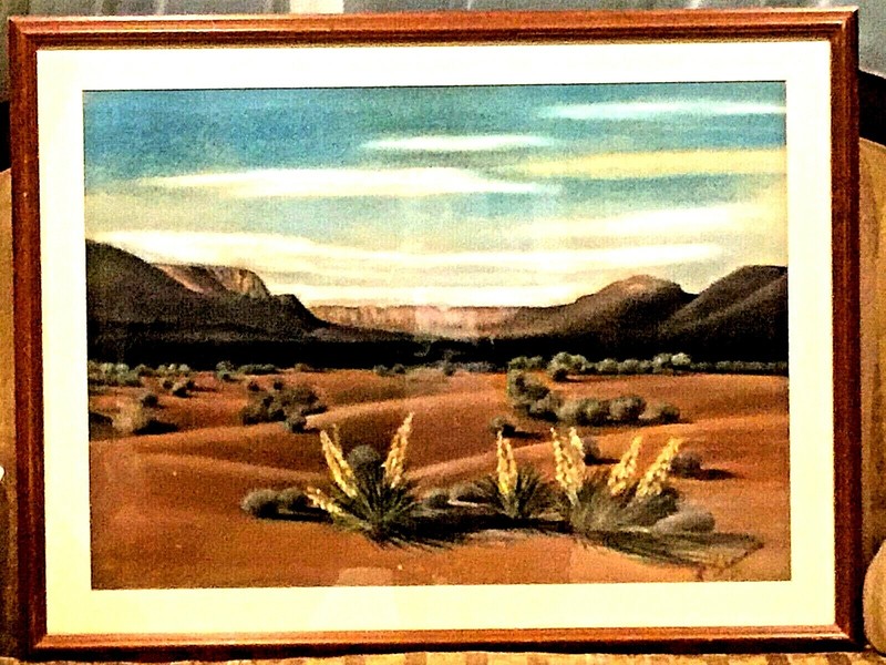 PASTEL ON PAPER H/PAINTED PAINTING LANDSCAP BY CALIFORNIAN ARTIST R.SHERMEE 1956