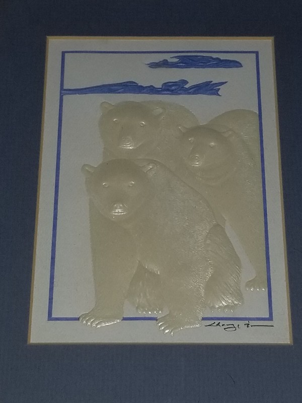 HAND EMBOSSED WATERCOLOR 3 POLAR BEARS CHONG & JUDI LIM ISLAND DESIGNS MAINE