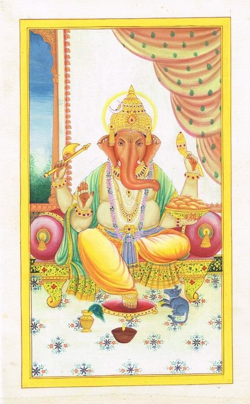 Indian Miniature Painting Of Lord Ganesha - Hindu Religious Art 7x11 Inches gallery