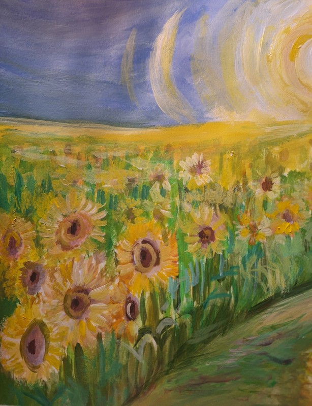 Orginal Hand Painted 9x12 Golden Sunflower Impressionist Art Signed Home Decor gallery