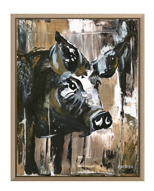 Atherton 11×14 Original Expressionism Acrylic Painting «Black Hog» hand signed