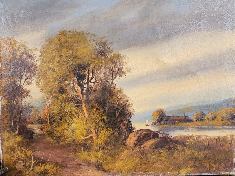 Ant Signed Wilson Oil on Canvas Landscape Painting c. 1870–1900 Barbizon Style gallery
