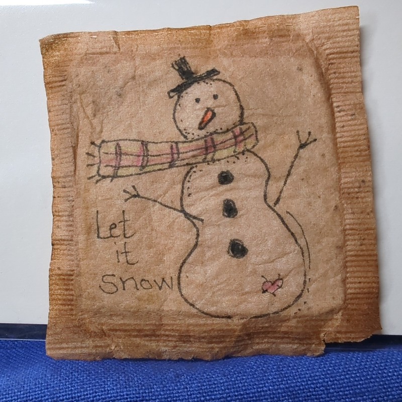 3 Hand-Painted Snowman Winter Scene on Teabags Folk Art Christmas Decor Cute! gallery