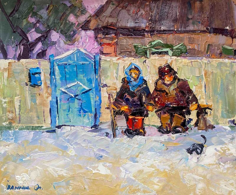 Oil Painting Quiet Conversation A. Kalenyuk Unframed Original Decor nKalen1257