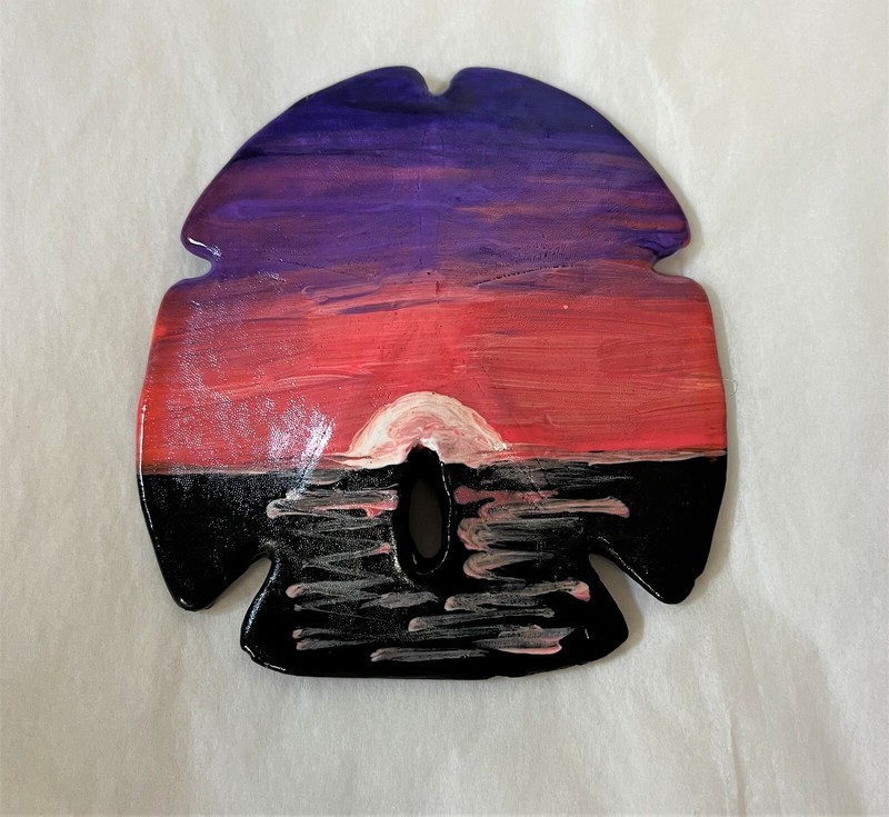 Handmade Sunset Painting on a 4X4 Ceramic Sand Dollar – Sunset 1 –