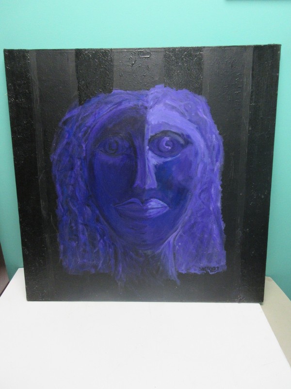 Abstract Purple Face Painting Woman Original Canvas Art Sara Rosini 2002 28×28