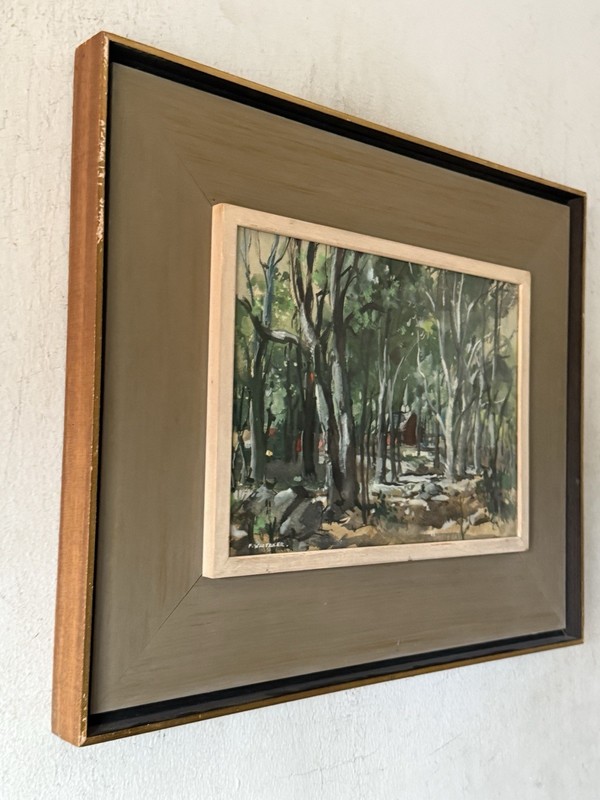 FREDERIC WHITAKER VINTAGE MODERN ABSTRACT LANDSCAPE WATERCOLOR PAINTING OLD 1966 gallery
