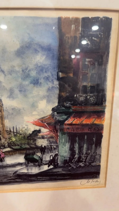 Notre-Dame Cathedral Paris Street Scene Artwork Signed 15 X 18 gallery