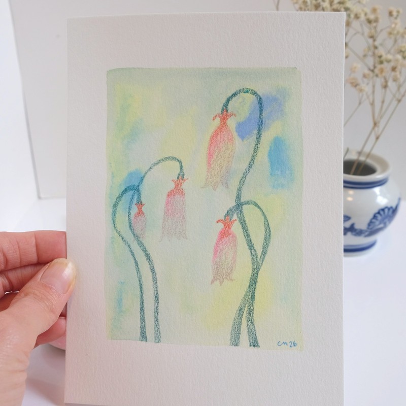 Orange Snowdrop Gouache Mystery Wildflower Painting 100% Cotton Paper 5" x 7" gallery