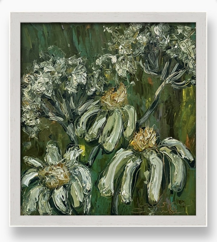 Green Meadow Painting Wildflowers Framed Artwork Impressionist Floral Nature Art