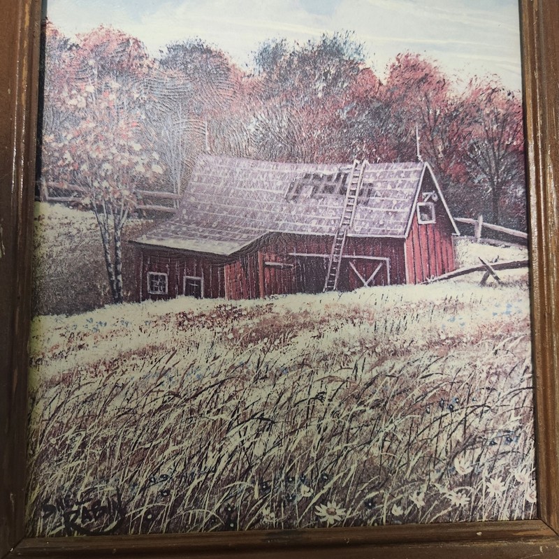 Countryside Barn Landscape Vintage Framed Pic By Shelli Rabin. Handcarved Wood. gallery