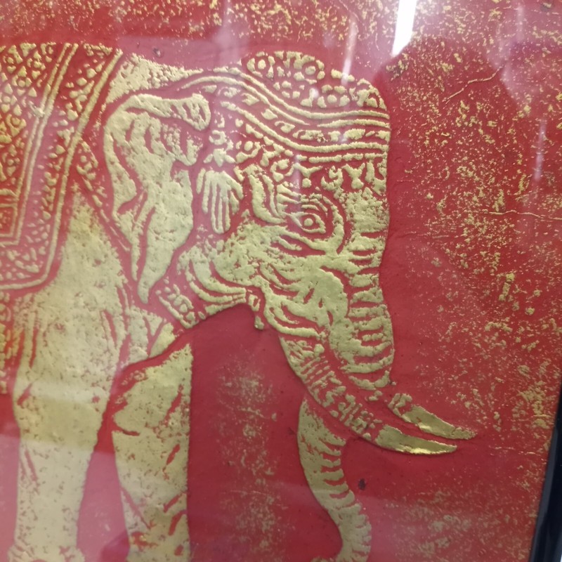 Pretty Red And Gold Embossed Elephant Framed Artwork gallery