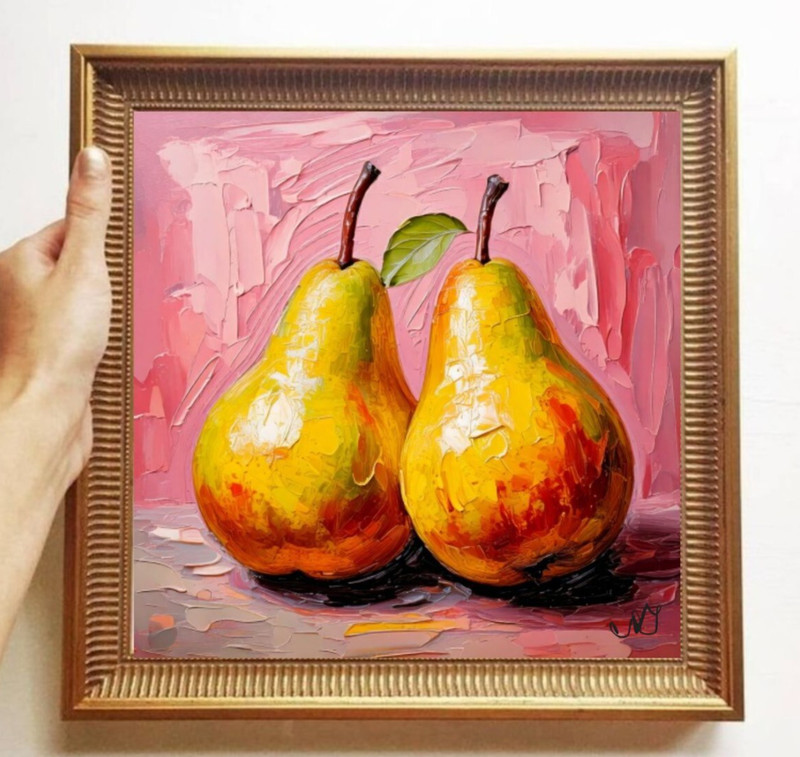 ORIGINAL Oil PAINTING on Canvas Pear Textured Artwork 12x12 in Custom Order gallery