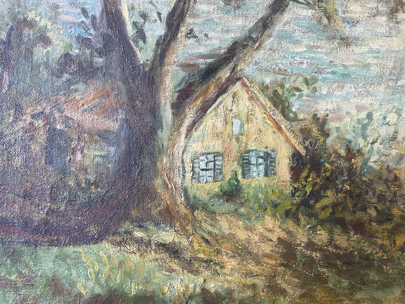HARRY MELIN Fisherman Village With Sailboats in oil on canvas37” X 22” gallery