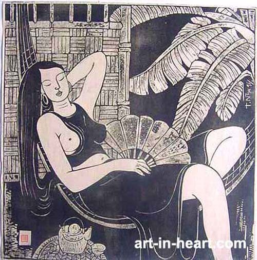 Tung Ngoc traditional Vietnamese women original Graphic painting art in heart