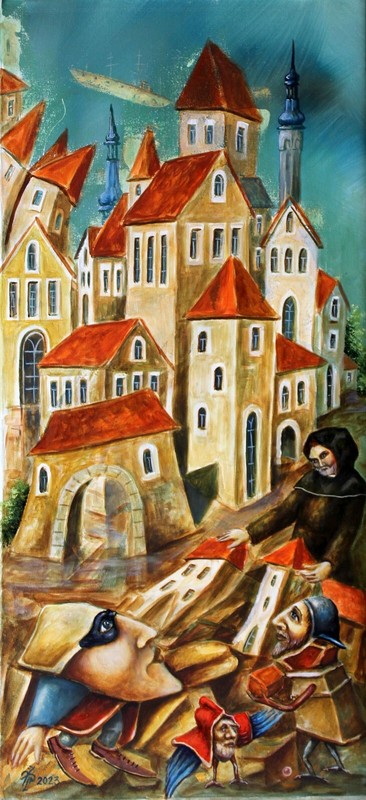 ORIGINAL Oil Painting canvas CONTEMPORARY ART by Pronkin 2023 ANCIENT CITY RED1 gallery