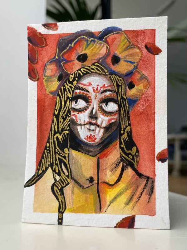 ACEO Original Painting Calavera Catrina 2.5×3.5 Card