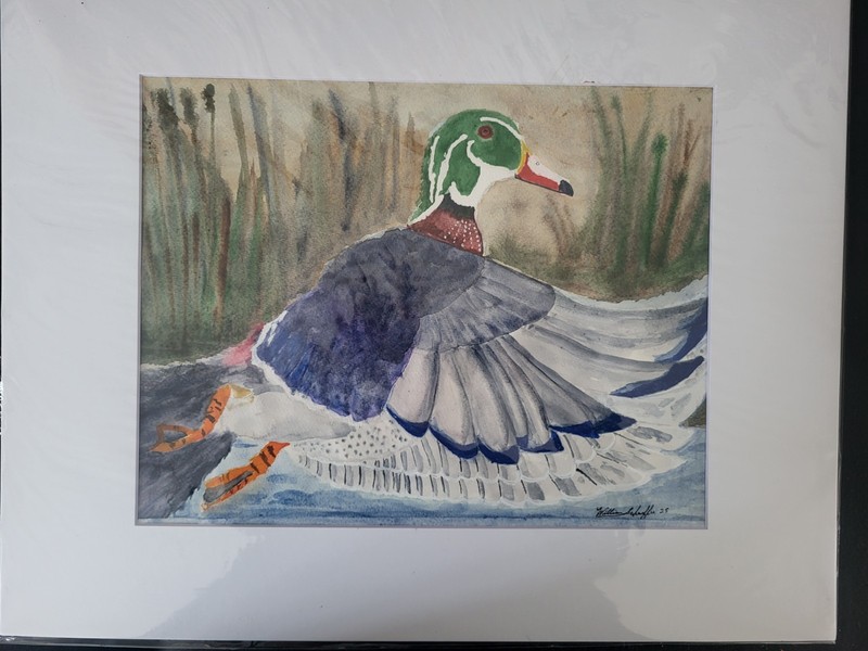 William Schaeffer Watercolor Duck Painting Signed Original 16×21 Matted