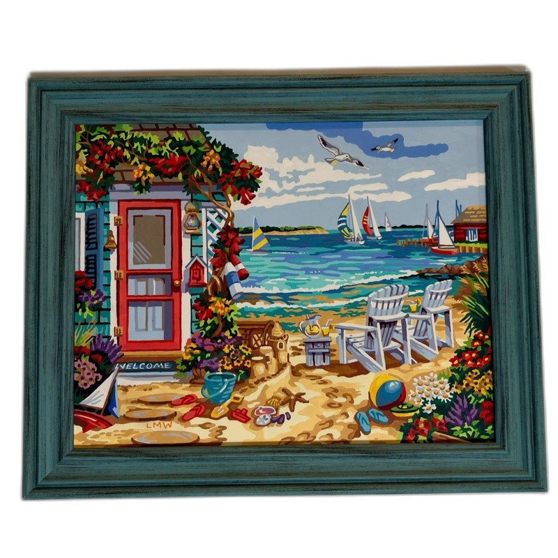 Framed Acrylic Painting, Beach themed, Summer, Office Artwork, Frame 17″x14″