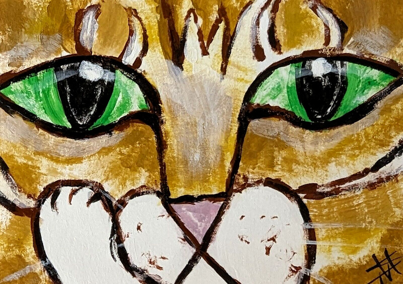 ACEO Cat Painting Collectible Original Eyes Ginger Tabby Face By Samantha McLean