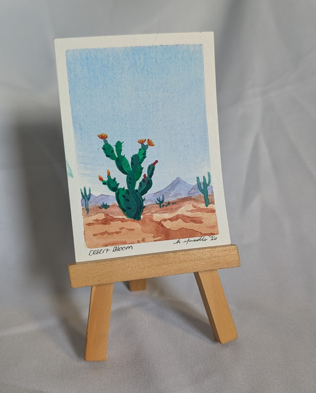 ACEO Original Gouache Painting «Desert Blooms», 2.5x3in