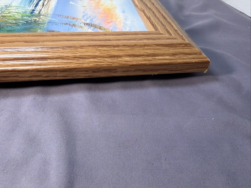 Original Oil Painting Signed 10x12 Beach Scene Seagulls Wood Frame gallery