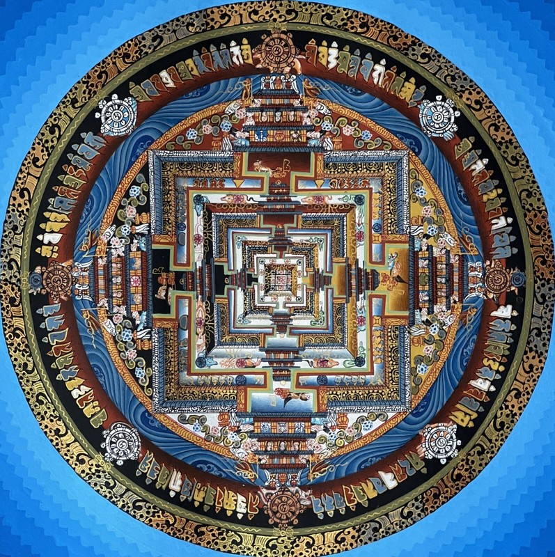 ORIGINAL HAND-PAINTED KALACHAKRA RAINBOW MANDALA TIBETAN THANGKA/THANKA PAINTING gallery