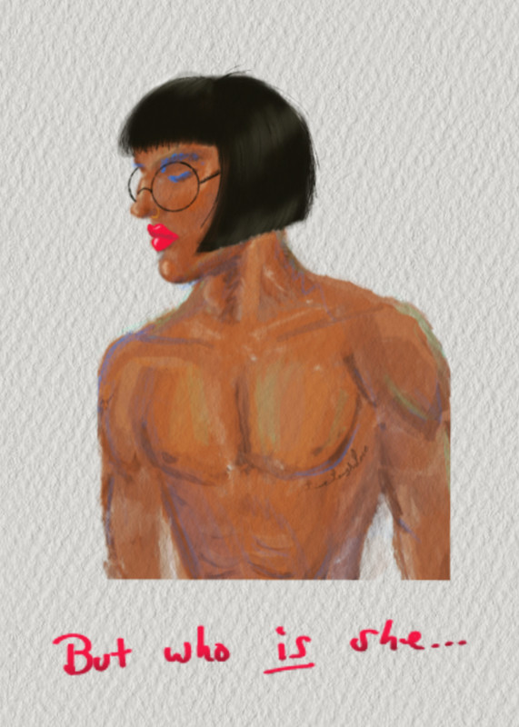 ACEO PRINT “who IS she?” Body Posi+ Bob Hair Baddie Watercolor Painting 3.5×2.5