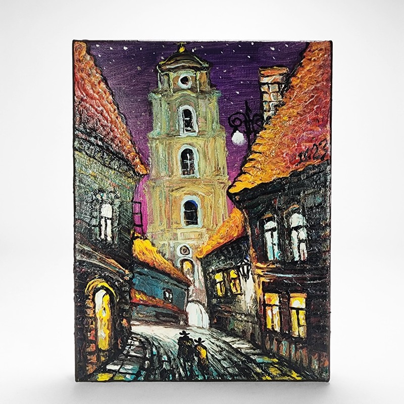 Colorful Oil Painting by Sergejus Isakovas Vilnius Lithuania Small Canvas Signed