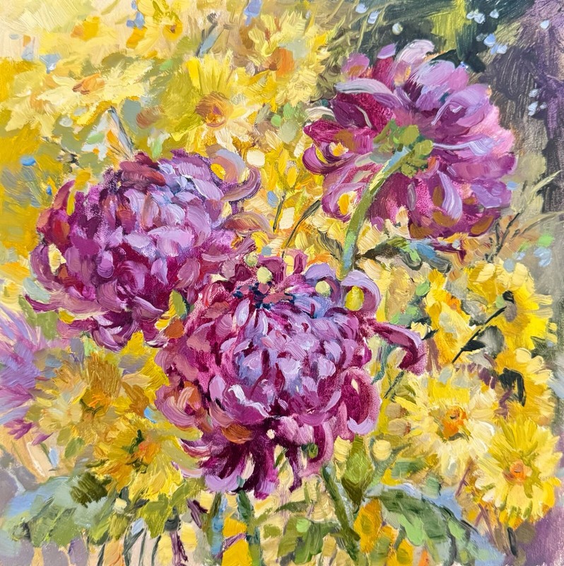Wildflower Painting Original Oil Painting Flower Impasto Painting Chrysanthemums