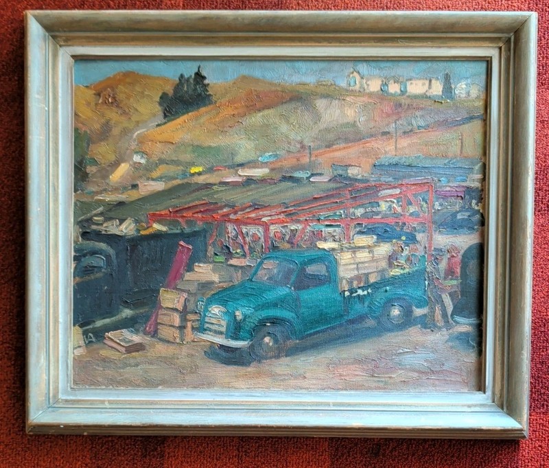 Victor Arnautoff Original Oil Painting On Canvas Board, OLD FARMERS MARKET