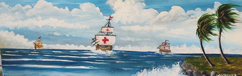 Florida Highwaymen Style – Original painting – » 12×36′ Discovering America «