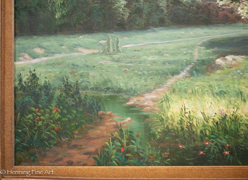 Stunning Landscape Painting of Vast Landscape Flowers & Distant Mountains 33x39" gallery