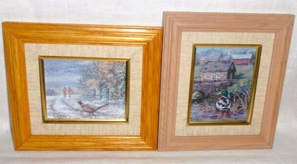 2 Framed Original Biehl Paintings ~ Hunters w/Pheasant ~ Mallard Duck ~ Farm