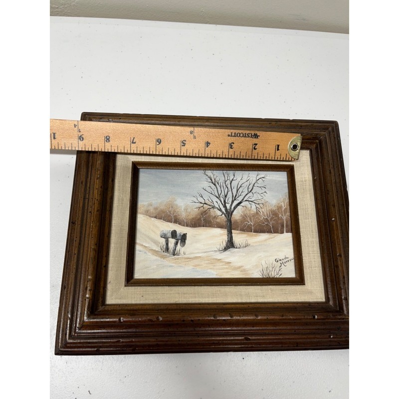 Canvas Oil Painting Snow Landscape Trees Rural Mailbox Signed 5x7 Framed 10x12 gallery