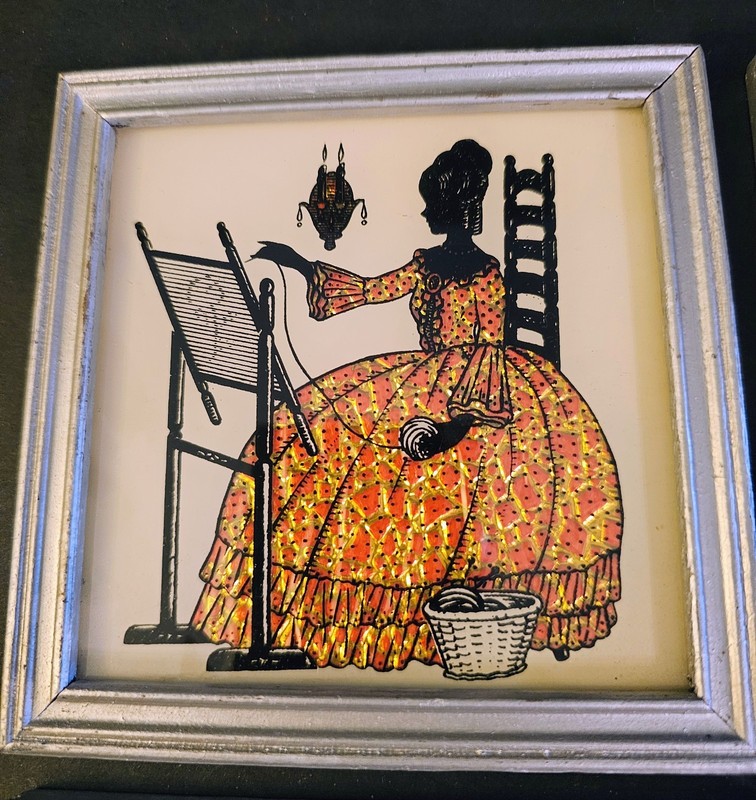 ANTIQUE 1939 & 1940 REVERSE SILHOUETTE PAINTING FRAMED STUNNING!!! gallery