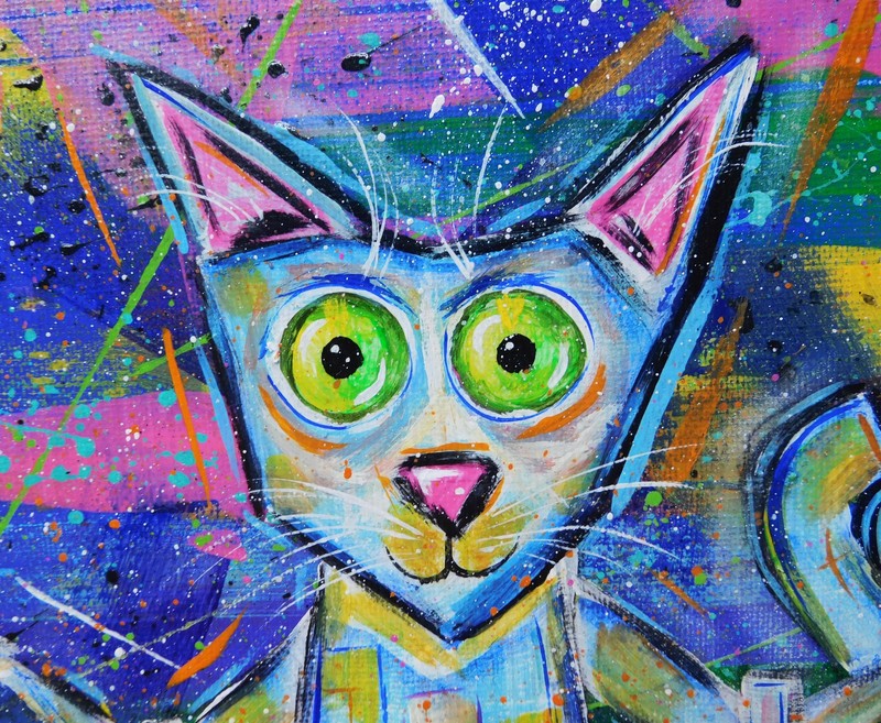 Abstract Painting Cat Graffiti Effect Original Art by Rain Crow gallery