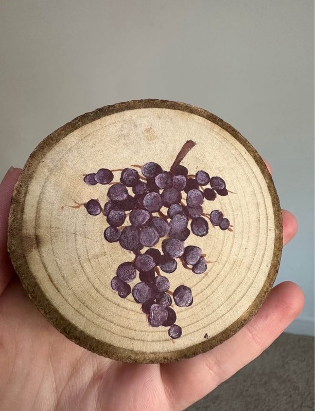Hand Painted Acrylic Still Life Purple Grapes on Wood Artwork / Home Decor