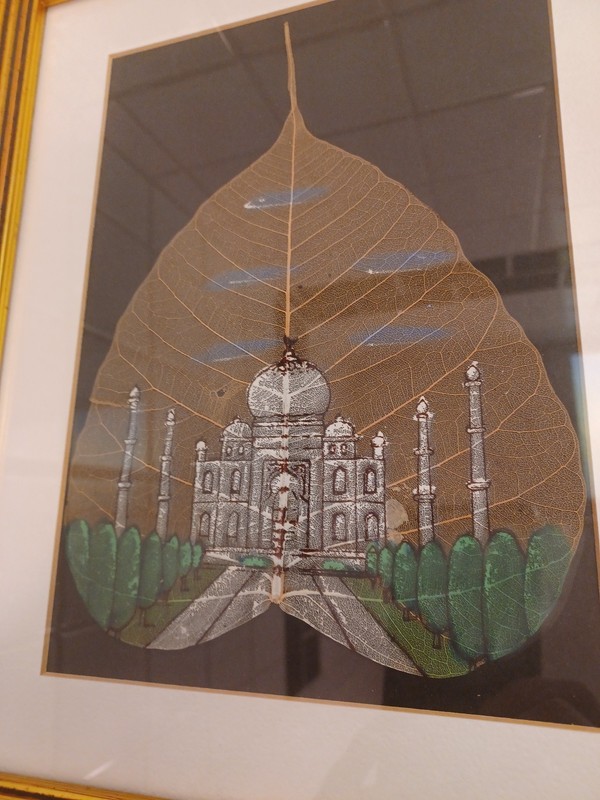 Taj Mahal Vtg painted Peepal Leaf Professional Framed Gold Beautiful Artwork gallery