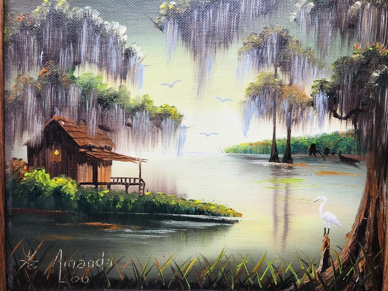 Louisiana Artist Amanda Loo (1928-2018) Bayou Oil Painting gallery