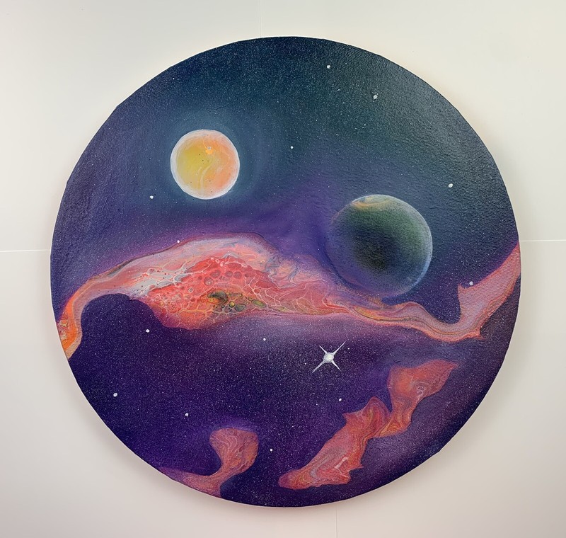 Gallery Price $1000 Round Canvas original hand-painted Oil Galaxy painting