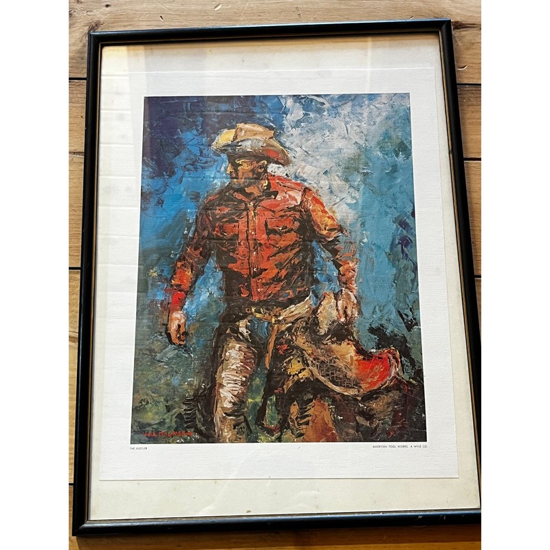 Western Cowboy Painting. "The Hustler" American Tool Works- A Wyle Co. Signed! gallery