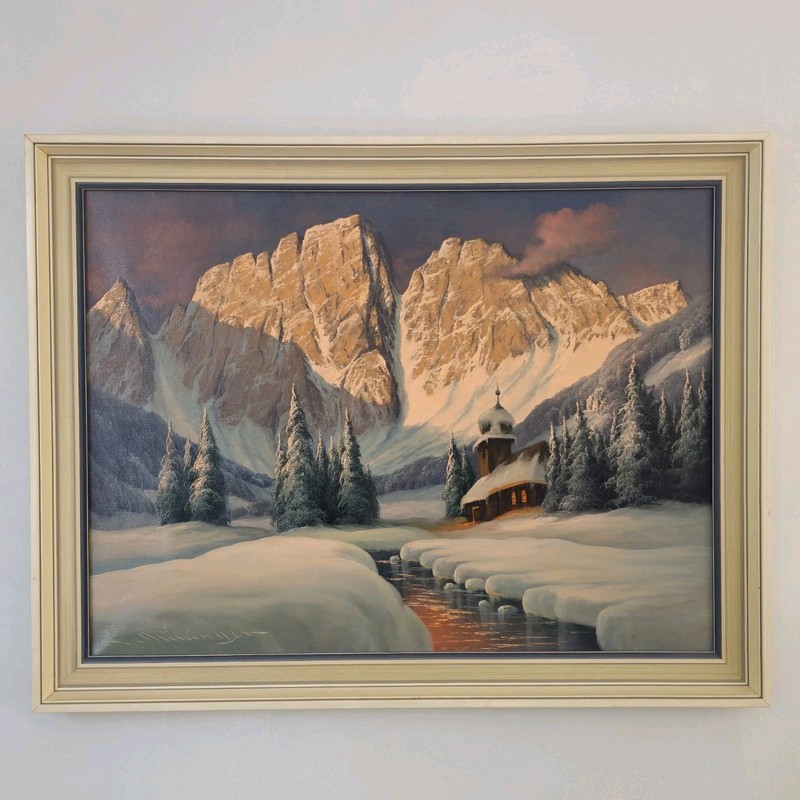 Ludwig Muninger (1929-1997) Original Acrylic Painting on Canvas Winter Landscape