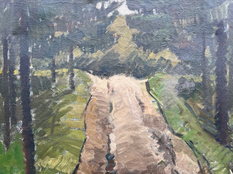 Impressionist Summer Forest Path Oil Painting Dated 1937 gallery