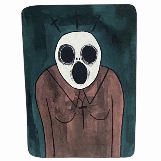 Original Mini Painting Skeleton Person #42 ACEO Small art Miniature Acrylic Ink