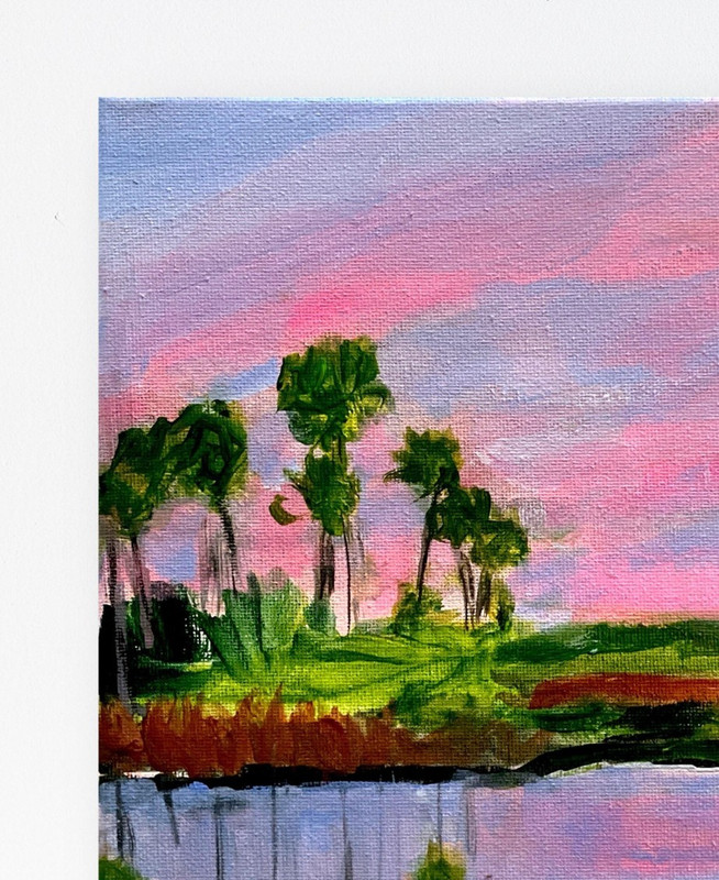 Mary Myers Original Abstract Expressionism 10x10 Pink Sunset Palms Reflection gallery