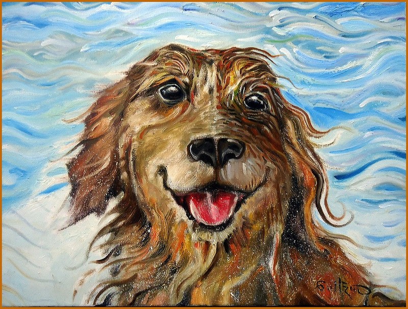 Disney Animation Features Gullerud Original Oil Painting ~ Golden Retriever Dog
