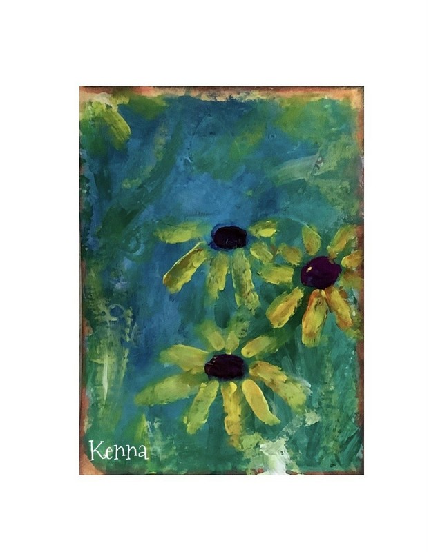 Aceo Painting By Kenna art card Flowers In My Garden 2.5” X 3.5” Signed Original