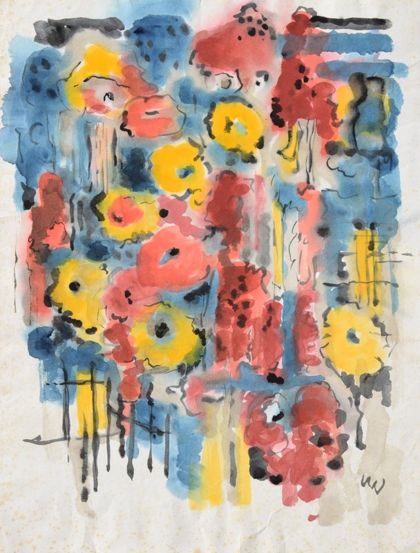 Curt Wittenbecher 1901-1978 Bremen/Large Watercolor 1972 «Flowers in the Evening»